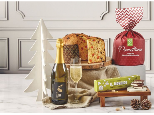 Auguri e Bollicine Panettone | Cesto Natalizio online Bennati