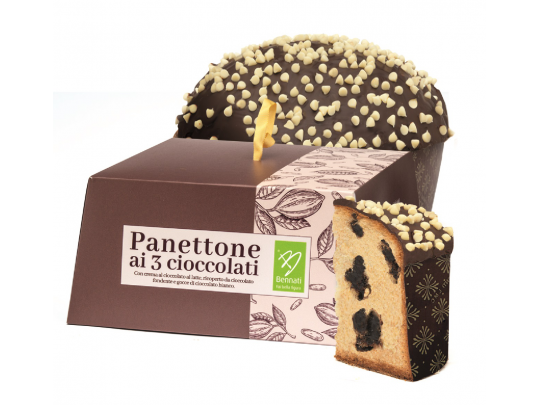 Panettone di Pasticceria ai Tre Cioccolati in Scatola Regalo 750 g Bennati