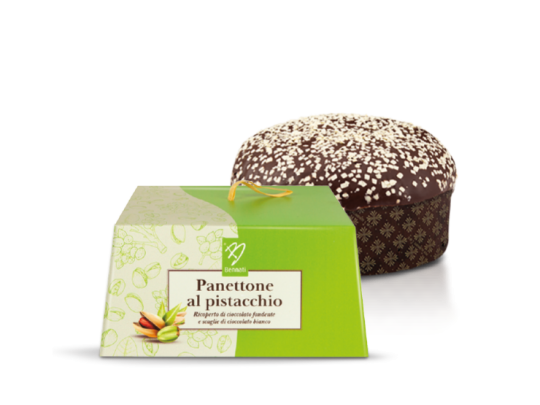 Panettone di Pasticceria con Crema al Pistacchio Ricoperto di Cioccolato in Scatola Regalo 750 g Bennati