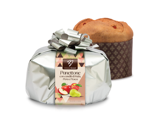 Panettone di pasticceria con canditi di pera, mela e pesca incartato a mano 750g Bennati